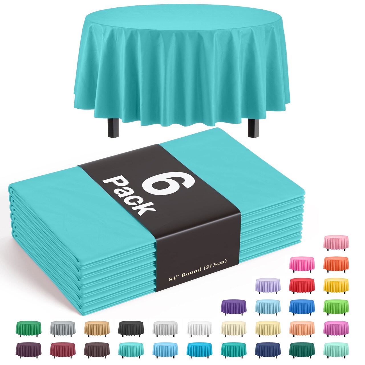 Exquisite Disposable Round Plastic Tablecloths – 6 Pack 84" Disposable Table Cloths – Indoor/Outdoor Party Tablecloth – Round Plastic Table Cover for Events & Party Supplies